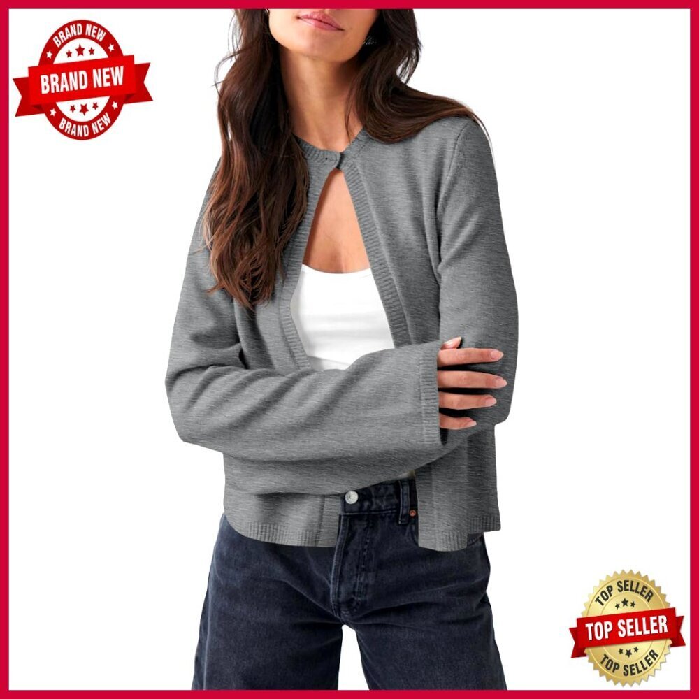Lightweight Open Front Cardigan Loose Fit Long Sleeve Crewneck Shrug Sweater